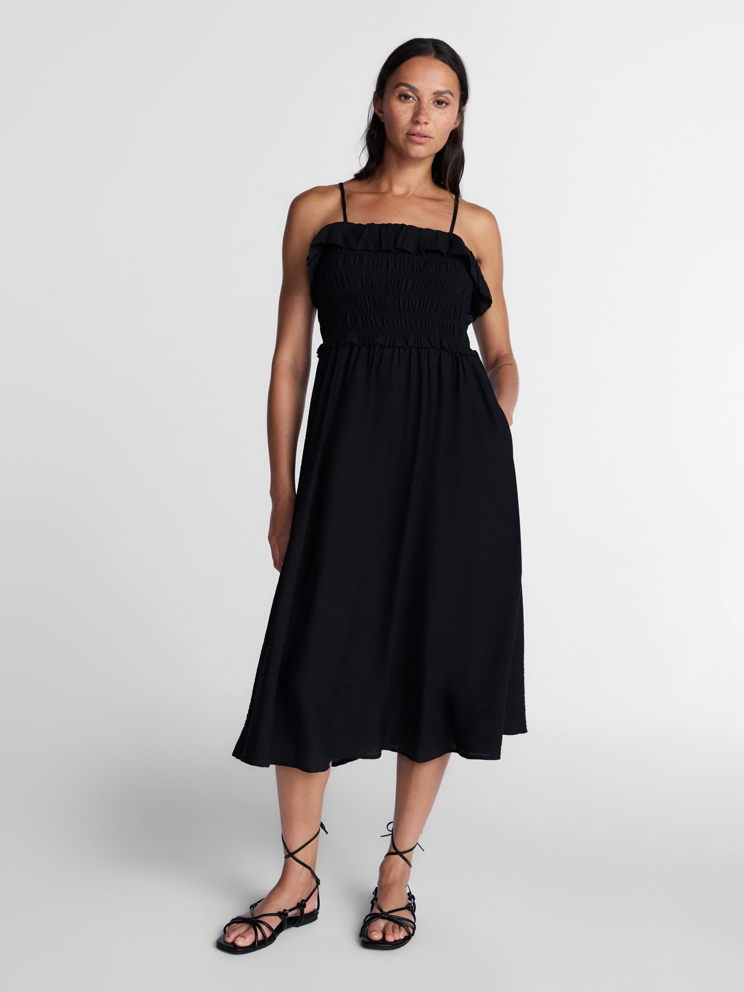 Time and Tru Women's Sleeveless Smocked Midi Dress, Sizes XS-XXXL