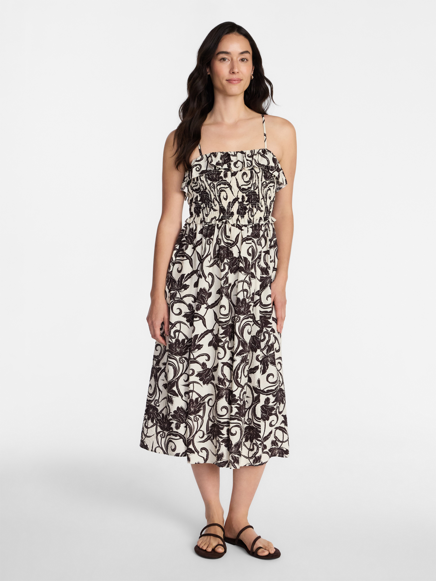Vestido midi fruncido sin mangas para mujer, tallas XS-XXXL
