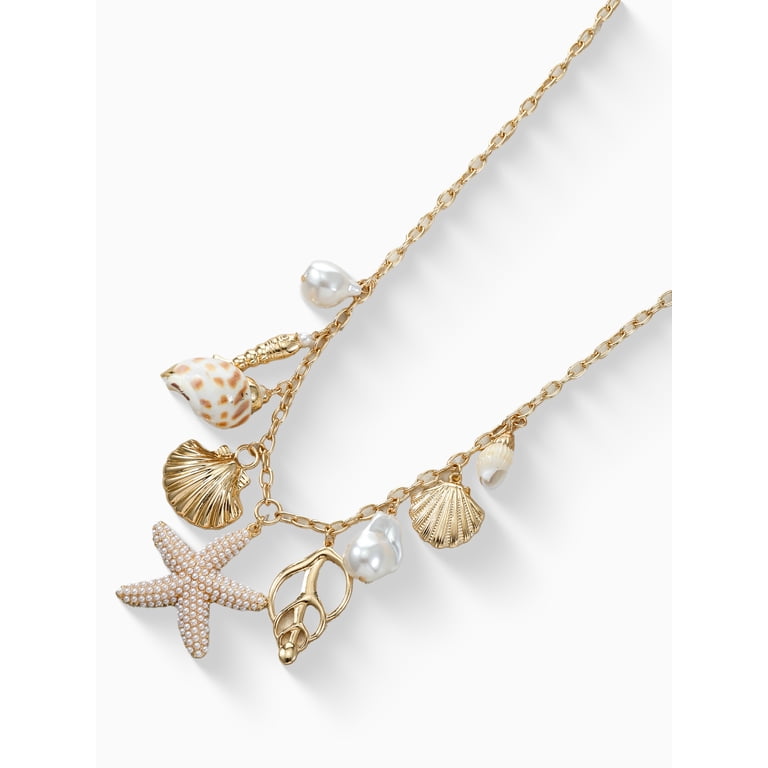 bleufume 美品 White Shell Star Necklace Time and Tru Starfish & Shell Charm Necklace, Gold, 16 - Walmart.com