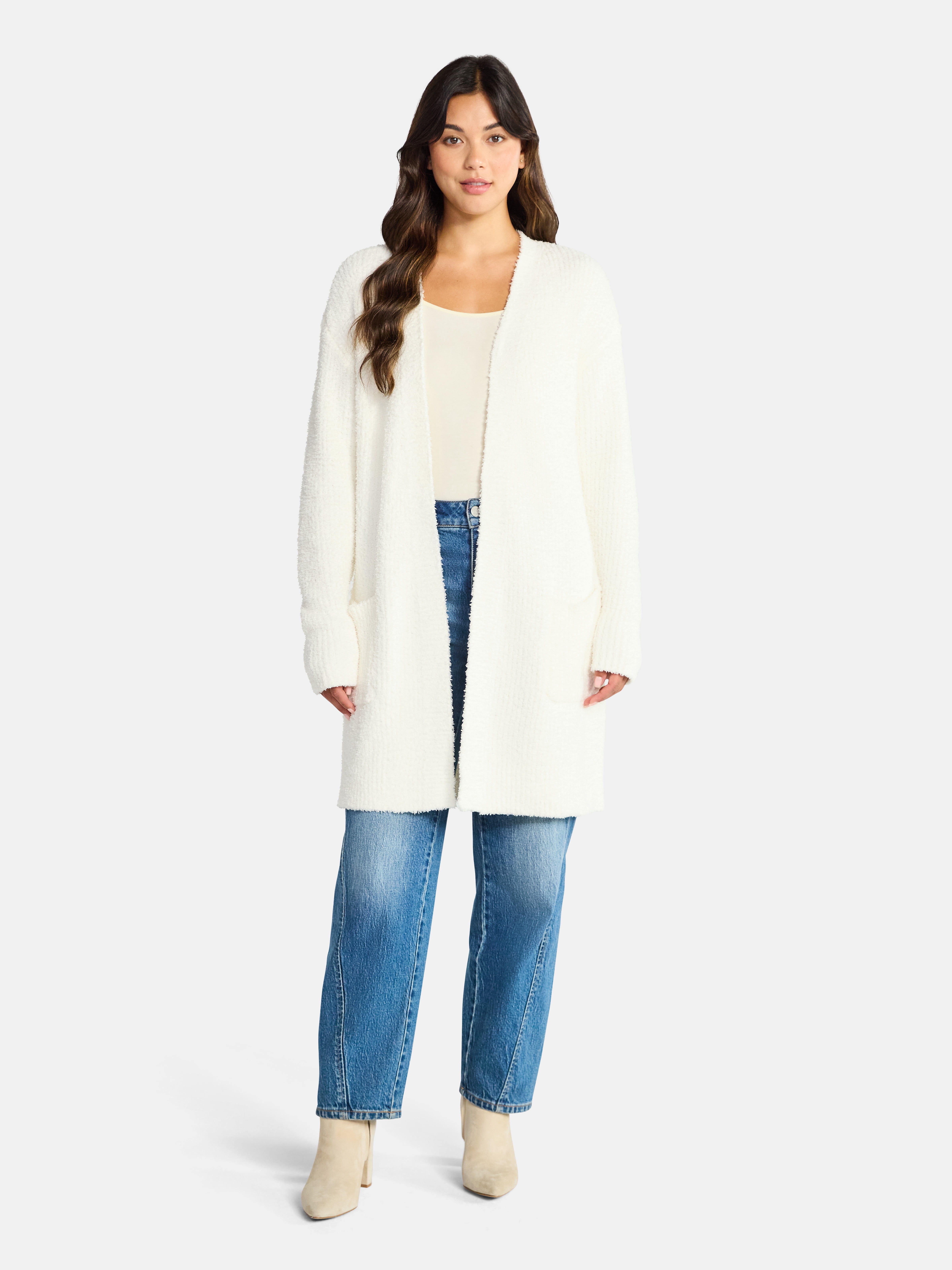 Time and Tru Women’s and Women’s Plus Super Soft Longline Cardigan Sweater, Lightweight, Size XS-4X