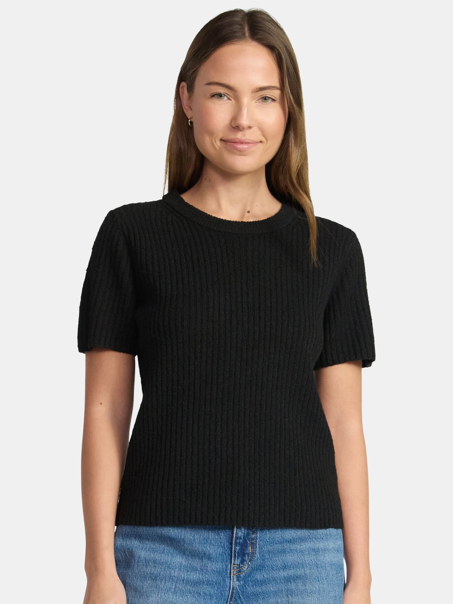 Women's Sweater Tee with Short Sleeves, Sizes XS-XXXL