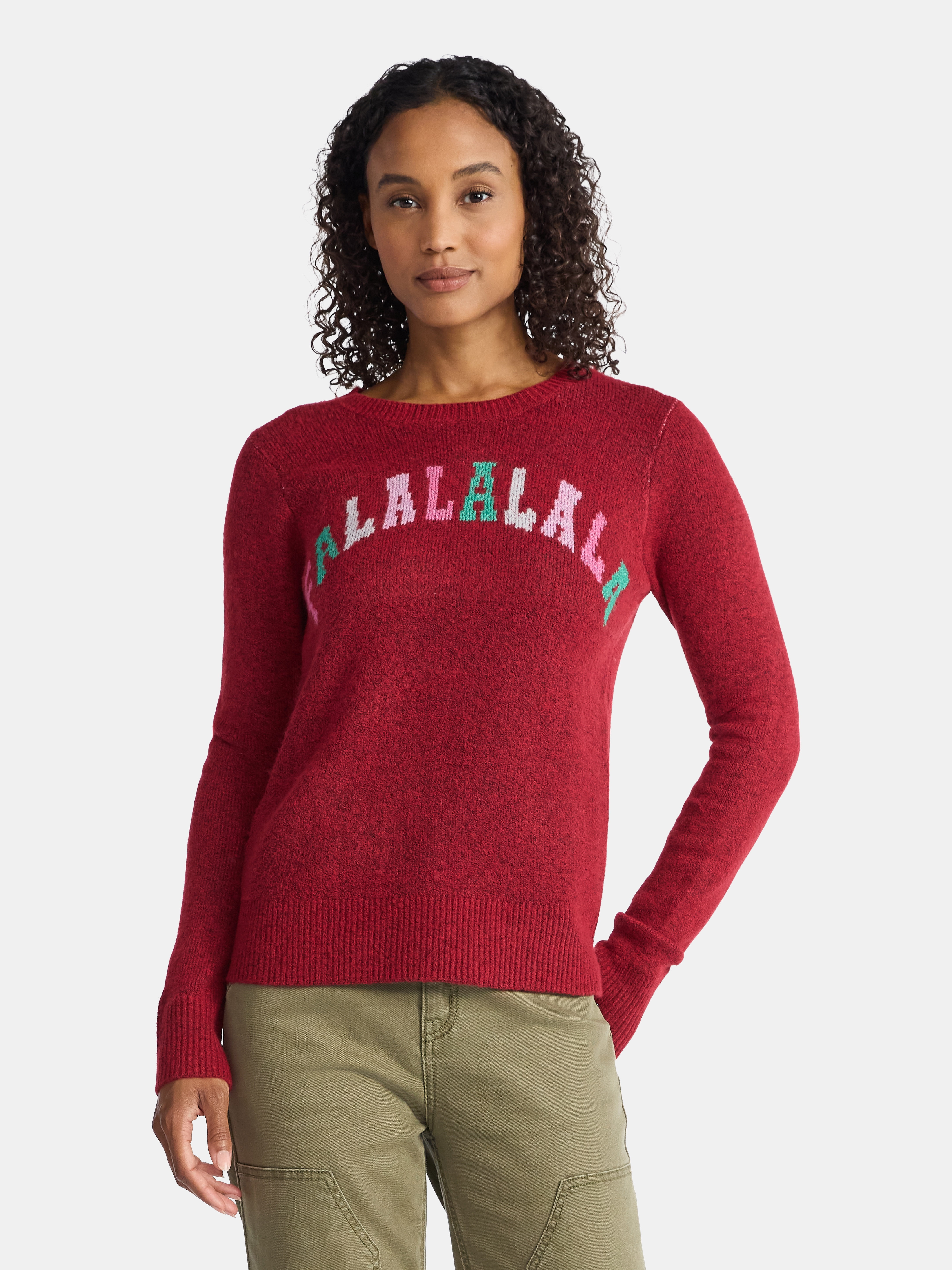 Time and Tru Women's and Women's Plus Holiday Talking Sweater with Long Sleeves, Midweight, Sizes XS-4X