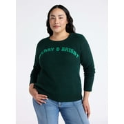 TIME AND TRU Women's and Women's Plus Holiday Talking Sweater with Long Sleeves, Midweight, Sizes XS-4X