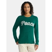 TIME AND TRU Women's and Women's Plus Holiday Talking Sweater with Long Sleeves, Midweight, Sizes XS-4X