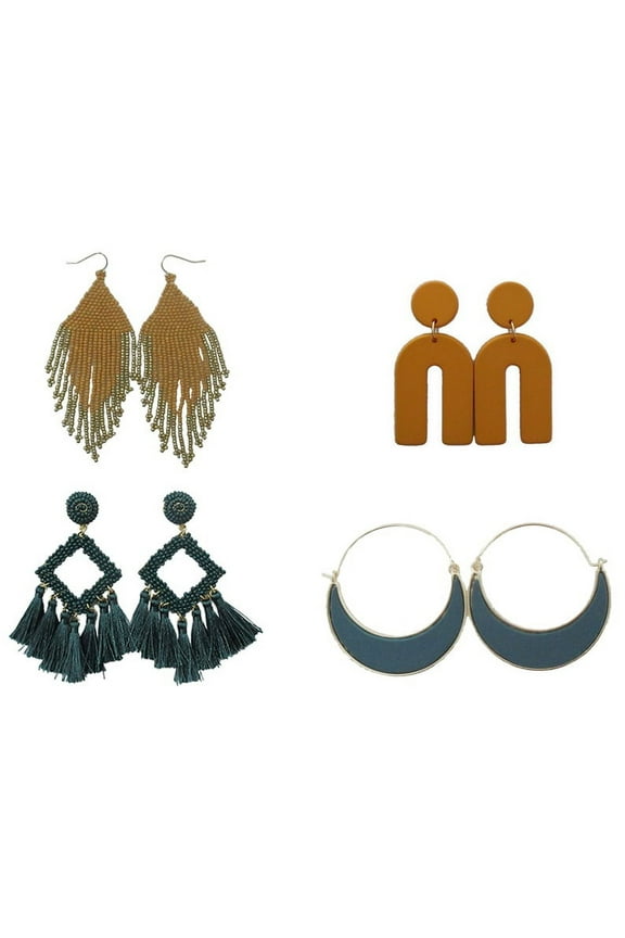 Tassel Dangle, Women's Boho Statement Earring, 4 Count