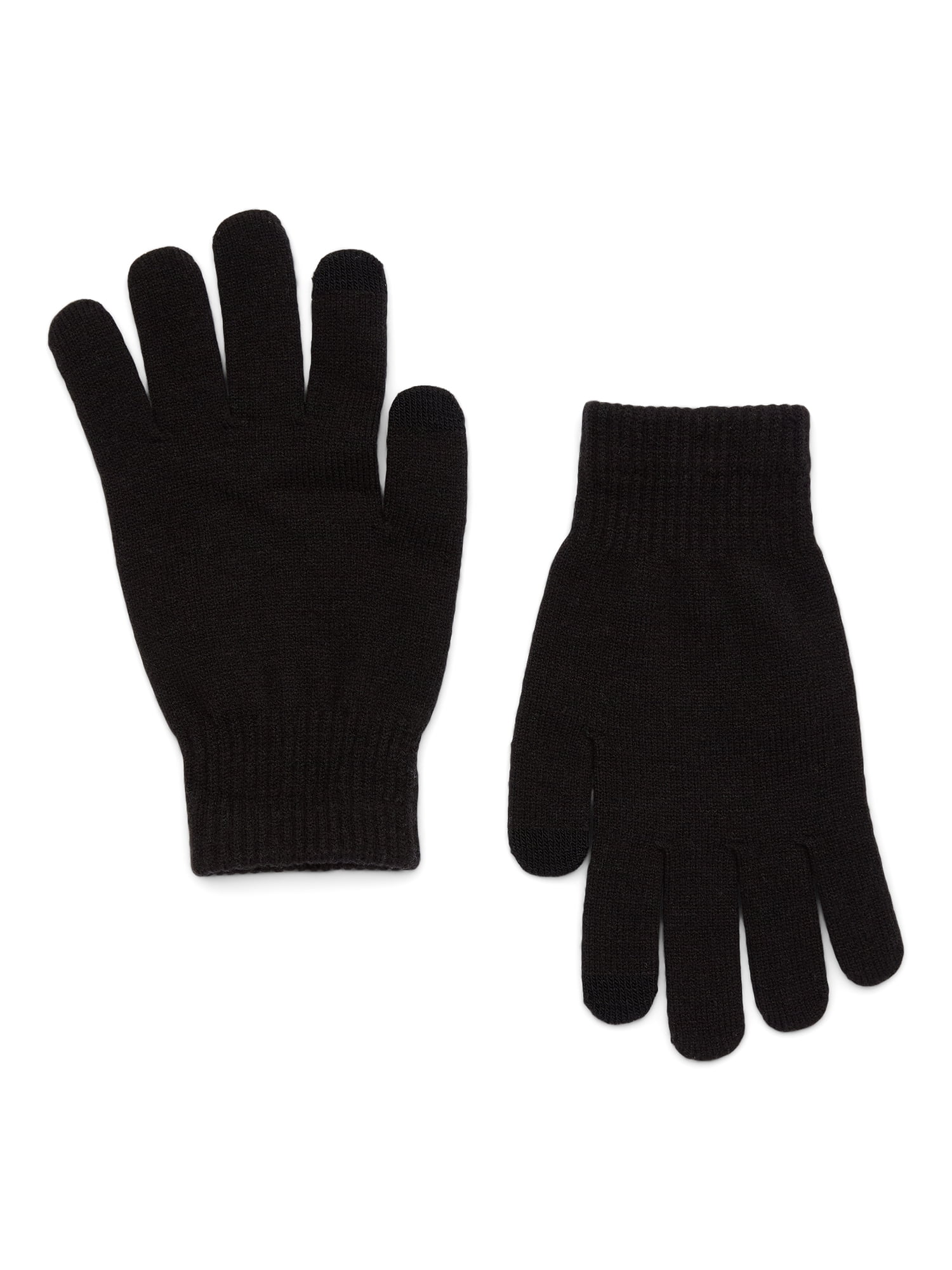 Time and Tru Women's Tipped Tech Winter Gloves, Black Soot, One Size Fits All, Knit