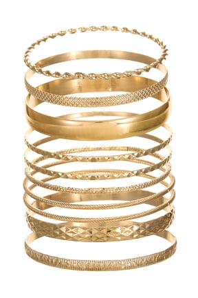 Textured Gold-Tone Bangle Bracelets Fashion Jewelry, Gold-Tone, (10-Inch), [Gift Box]