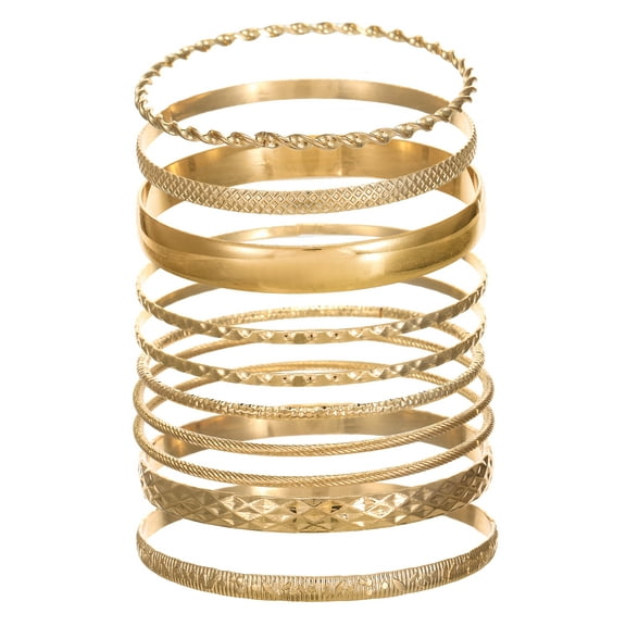 Time and Tru Textured Gold-Tone Bangle Bracelets Fashion Jewelry, Gold-Tone, (10-Inch), [Gift Box]