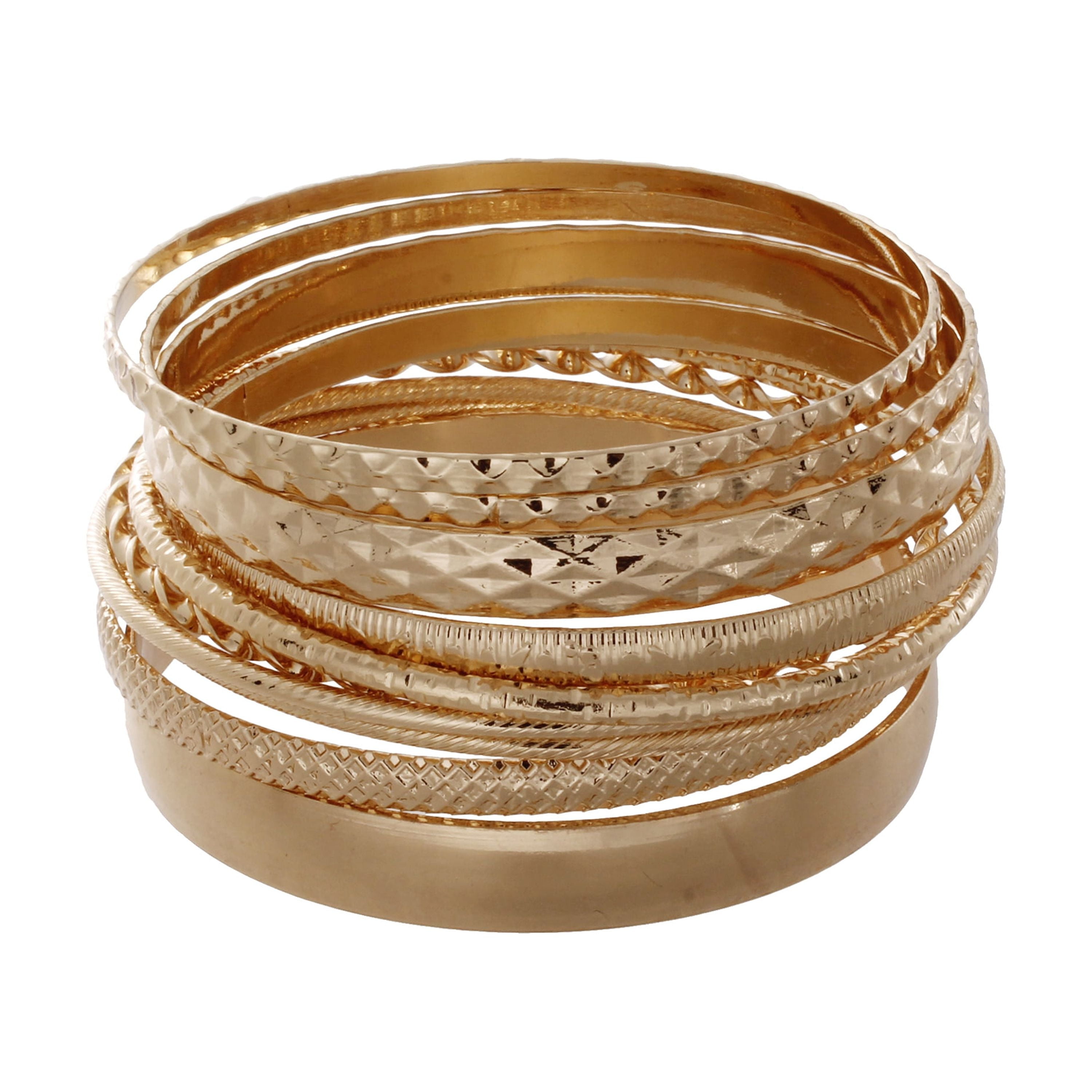 TIME AND TRU Textured Gold-Tone Bangle Bracelets Fashion Jewelry, Gold-Tone, (10-Inch), [Gift Box]