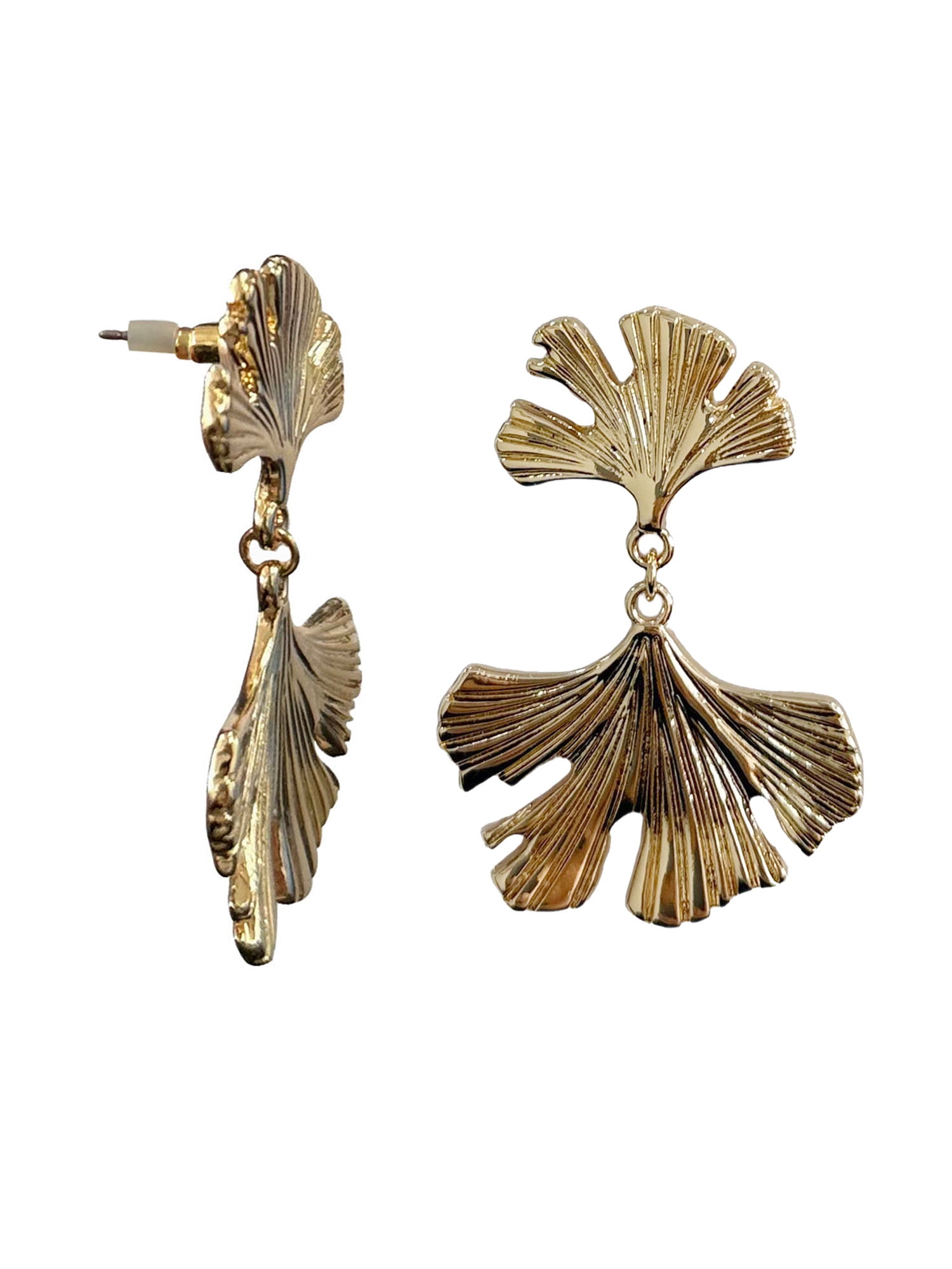 Time and Tru Textured Metal Gingko Leaf Earrings Gold Plated for Female Adults and Teens