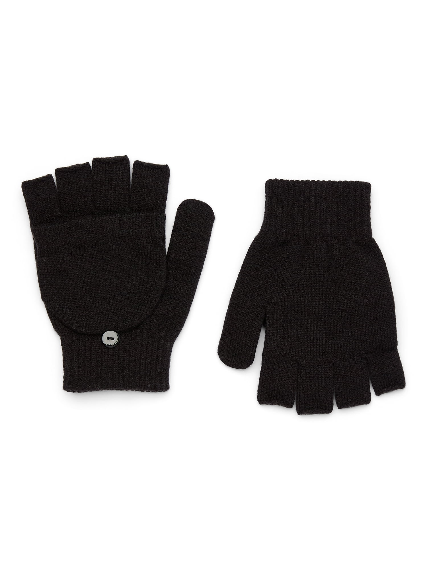 Time and Tru Women's Pop Top Winter Glove, Black Soot,Knit, One Size Fits Most