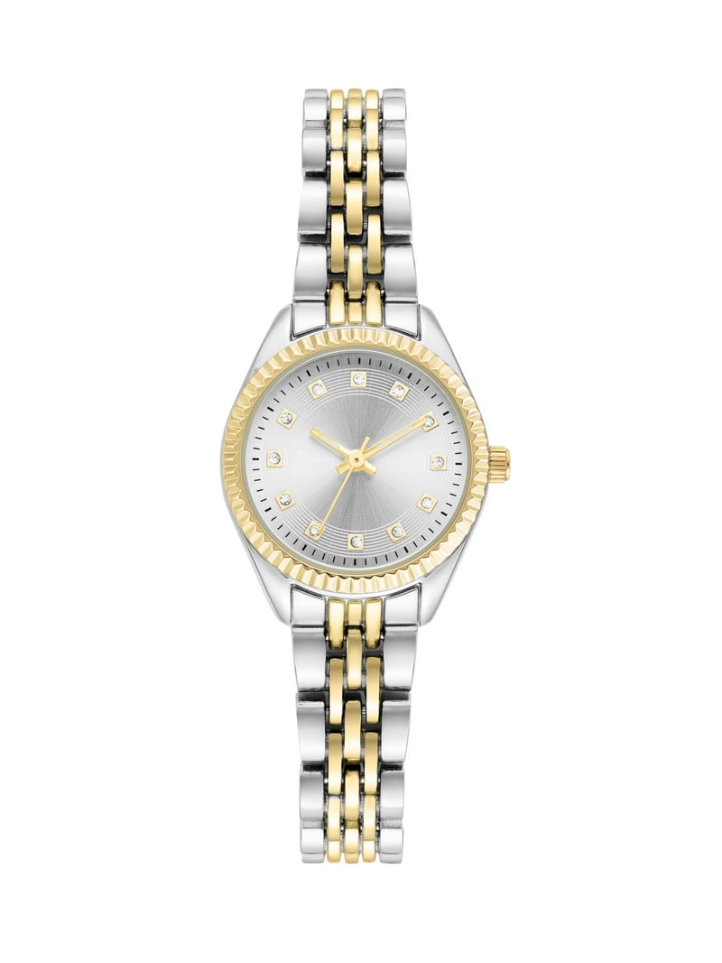 Women\'s Silver Gold Analog Quartz Crystal Accented Bracelet Round Classic Watch Time and Tru Women main image 4