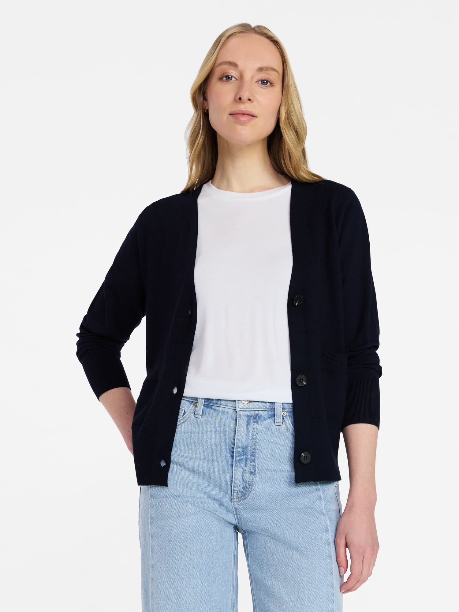 Time and Tru Women's V-Neck Cardigan Sweater, Lightweight, Sizes XS-XXXL