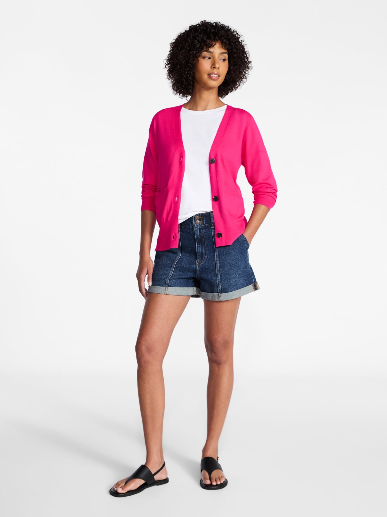 Time and Tru Women's V-Neck Cardigan Sweater, Lightweight, Sizes XS-XXXL