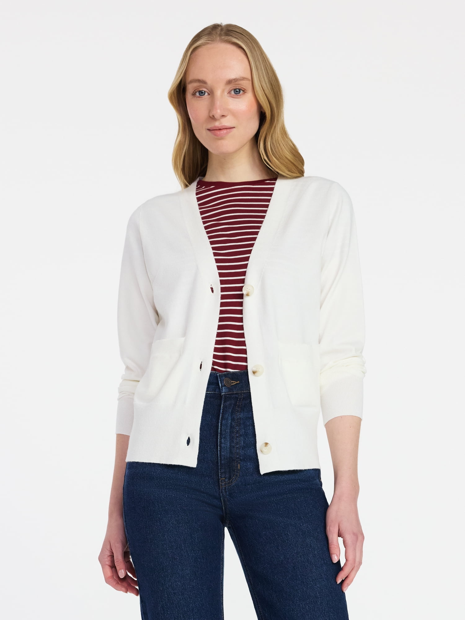 Time and Tru Women's V-Neck Cardigan Sweater, Lightweight, Sizes XS-XXXL