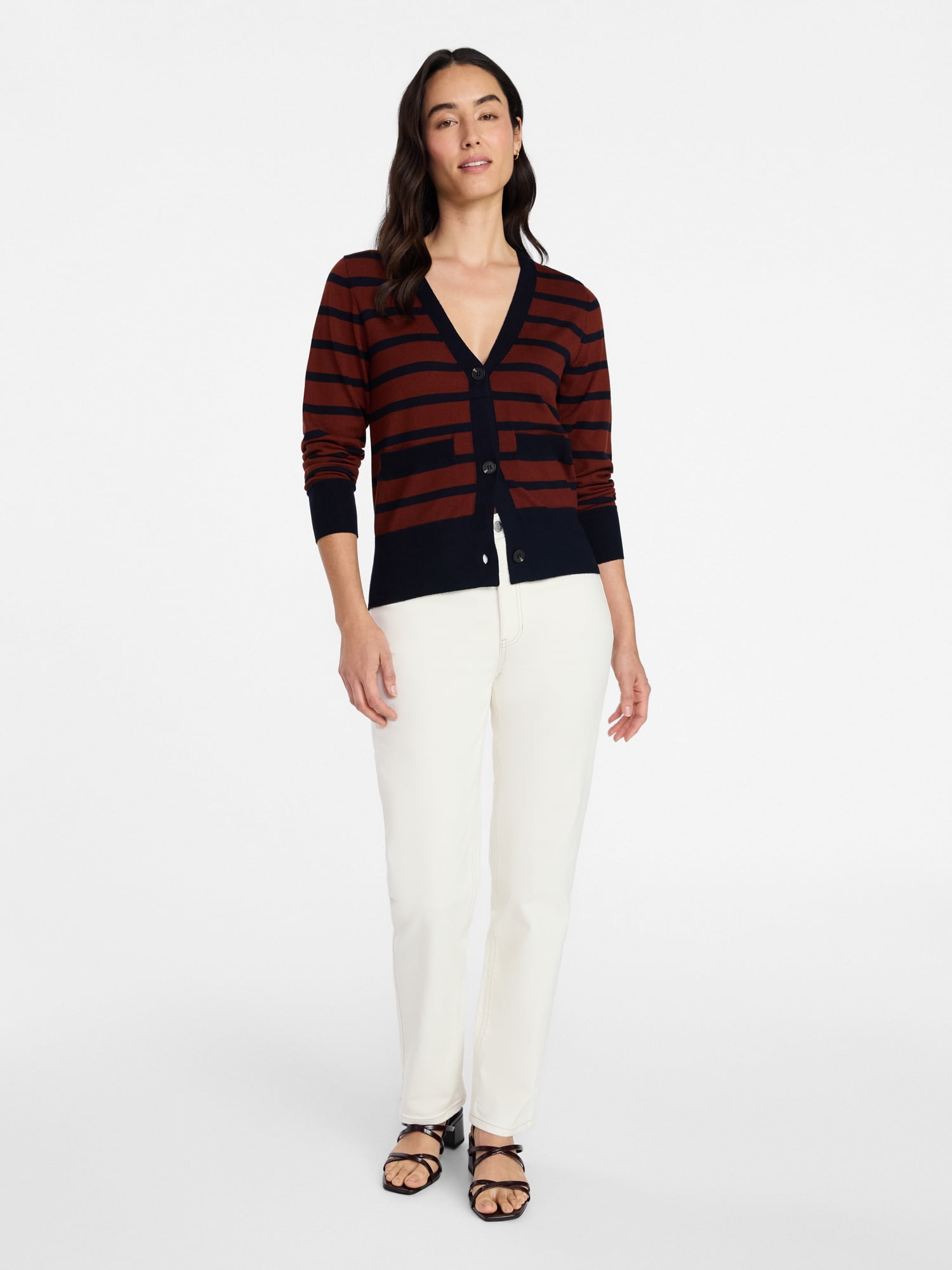 Time and Tru Women's V-Neck Cardigan Sweater, Lightweight, Sizes XS-XXXL