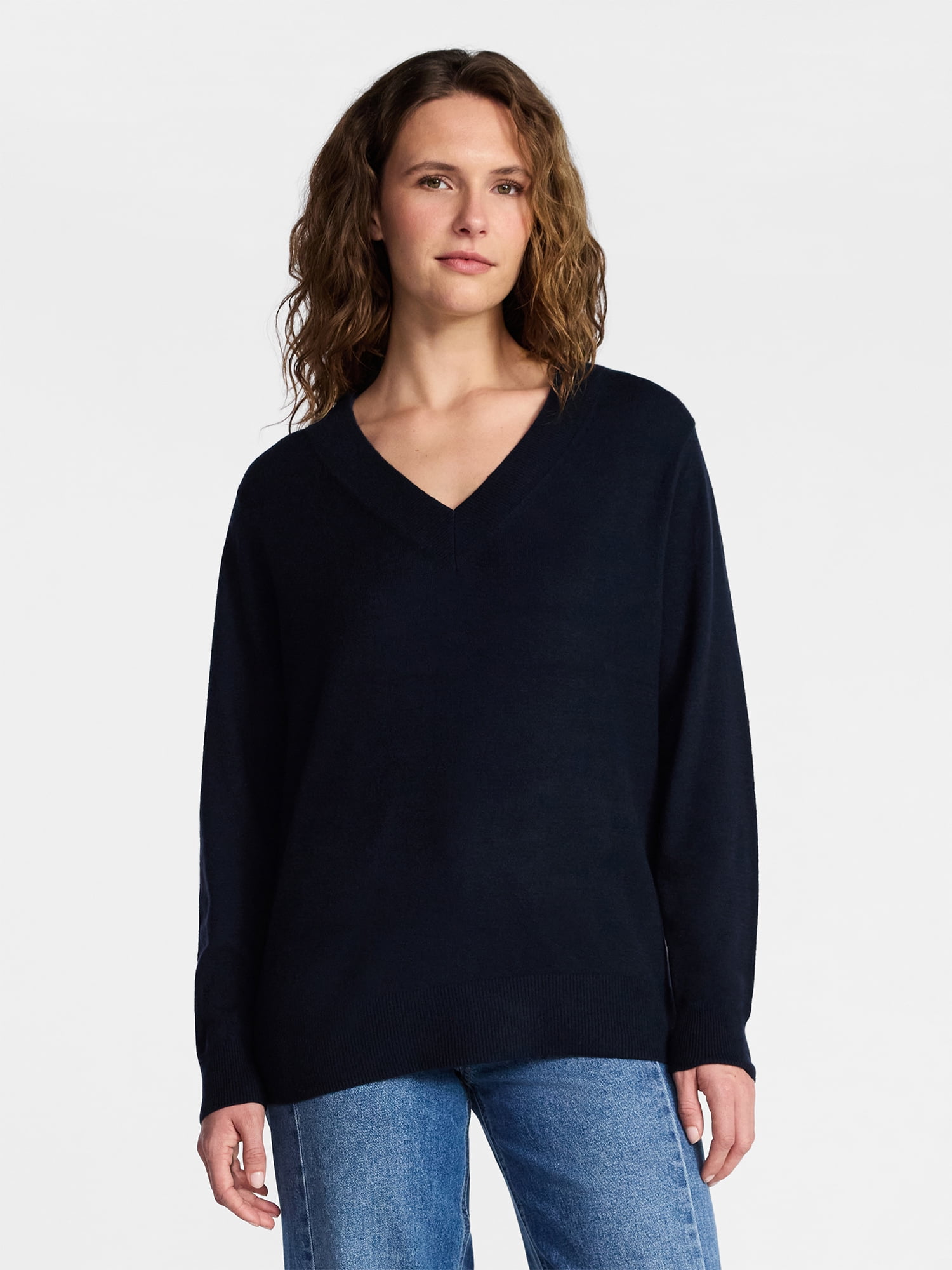Time and Tru Women's V Neck Sweater, Lightweight, Sizes XS-XXXL