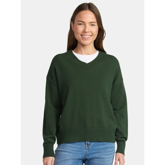 Time and Tru Women's V Neck Pullover Sweater, Lightweight, Sizes XS-XXXL