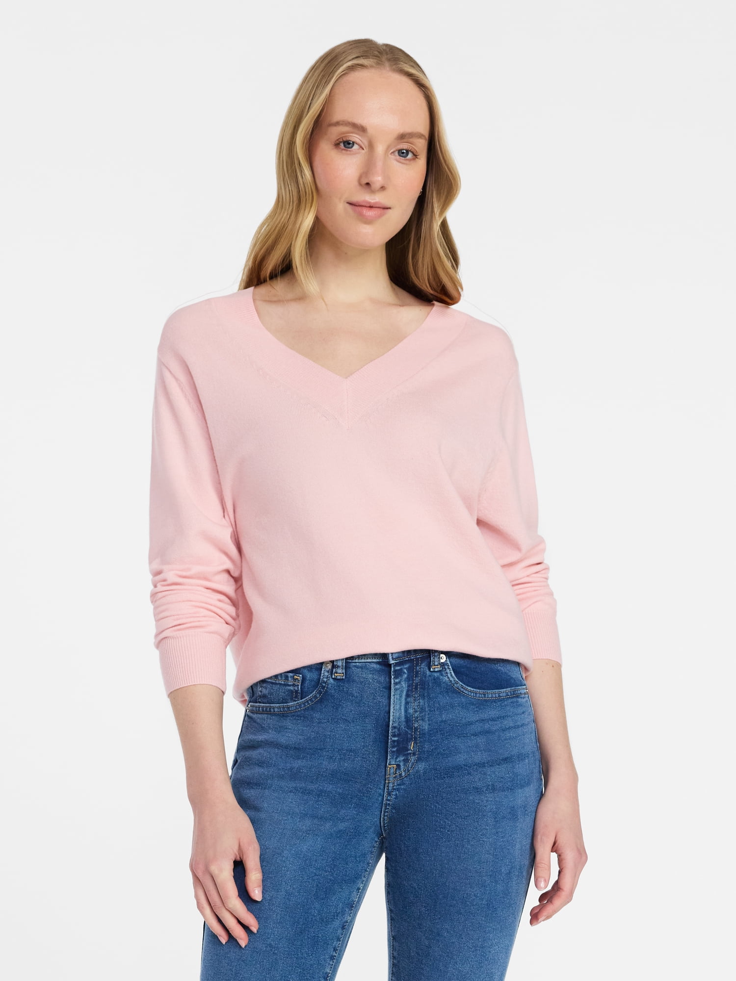 Time and Tru Women's V Neck Sweater, Lightweight, Sizes XS-XXXL