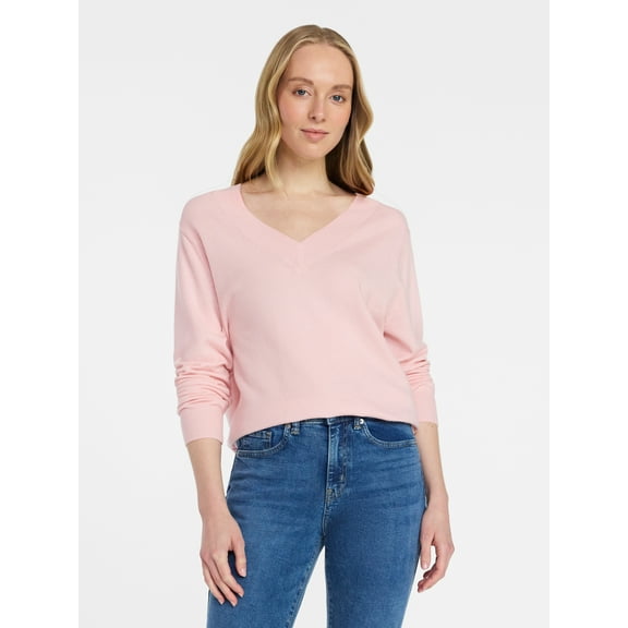 Time and Tru Women's V Neck Sweater, Lightweight, Sizes XS-XXXL