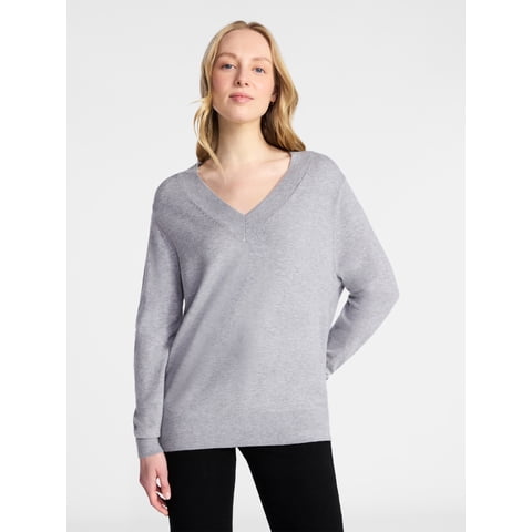 Women’s V-Neck Pullover Sweater, Lightweight, Size XS-XXXL