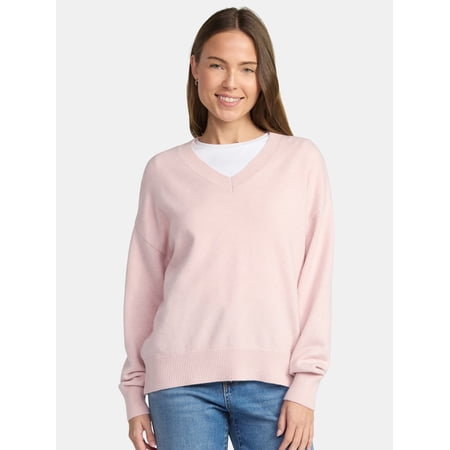 Time and Tru Women's V Neck Pullover Sweater, Lightweight, Sizes XS-XXXL