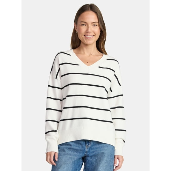 Time and Tru Women's V Neck Pullover Sweater, Lightweight, Sizes XS-XXXL