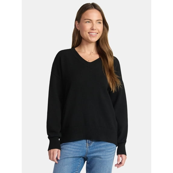 Time and Tru Women's V Neck Pullover Sweater, Lightweight, Sizes XS-XXXL