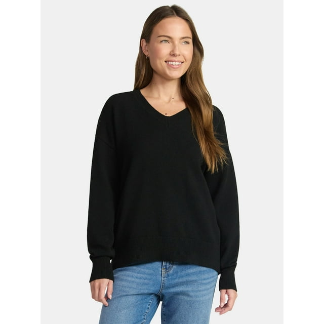 Time and Tru Women's V Neck Pullover Sweater, Lightweight, Sizes XS-XXXL