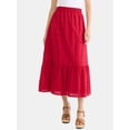 thumbnail image 1 of Time and Tru Woman's Cotton Eyelet Tiered Midi Skirt with Elastic Waistband, Sizes XS-XXXL, 1 of 5