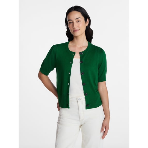 Time and Tru Woman's Crew Cardigan with Short Sleeves, Sizes XS-XXXL