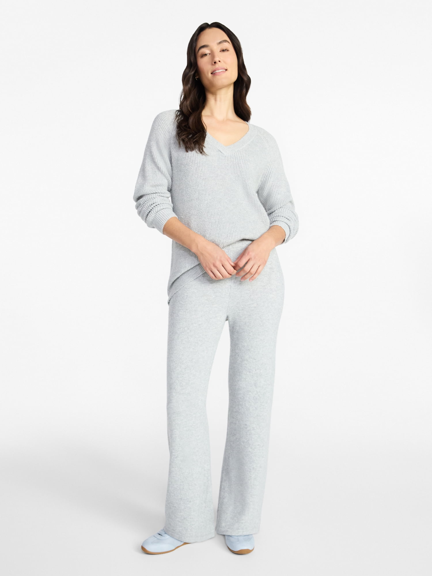 Time and Tru Women's V-Neck Sweater and Pants Lounge Set, 2-Piece, Sizes, XS-XXXL