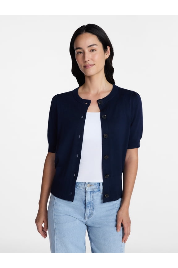 Woman's Crew Cardigan with Short Sleeves, Sizes XS-XXXL