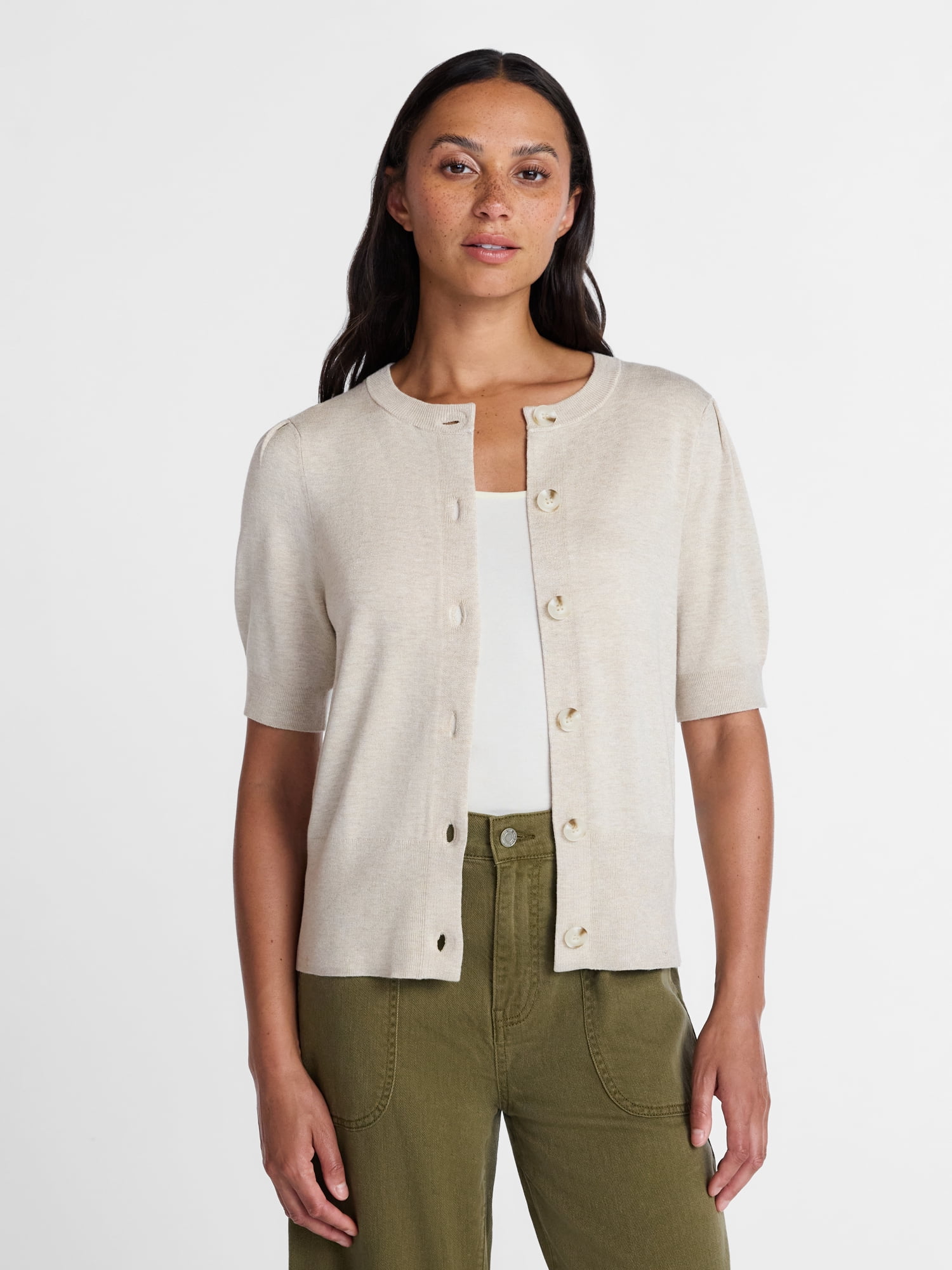 Time and Tru Woman's Crew Cardigan with Short Sleeves, Sizes XS-XXXL