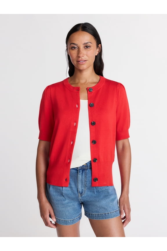 Woman's Crew Cardigan with Short Sleeves, Sizes XS-XXXL