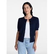 Women's Crewneck Cardigan with Short Sleeves, Lightweight, Sizes XS-XXXL