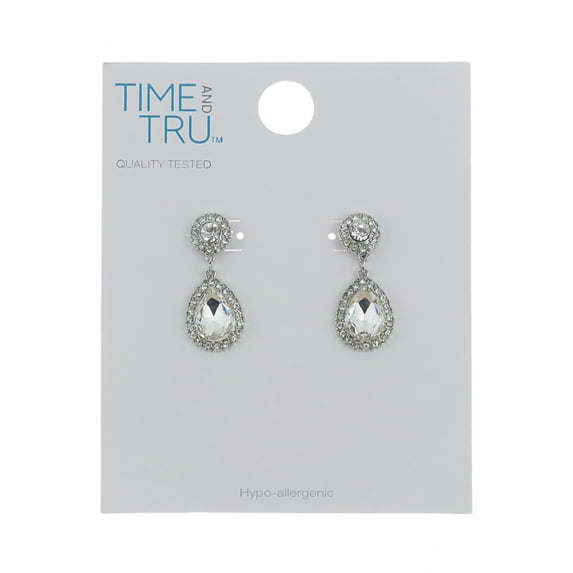 Time and Tru Woman's Stone Drop Earring, Rhodium