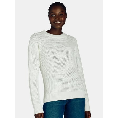Time and Tru Woman's Waffle Stitch Sweater with Long Sleeves, Midweight, Sizes XS-XXXL