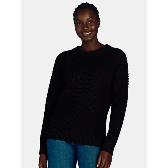 Time and Tru Woman's Waffle Stitch Sweater with Long Sleeves, Midweight, Sizes XS-XXXL