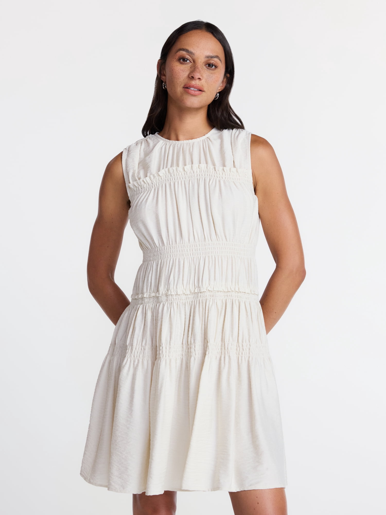Time and Tru Women's Smocked Sleeveless Mini Dress, Sizes XS-XXXL