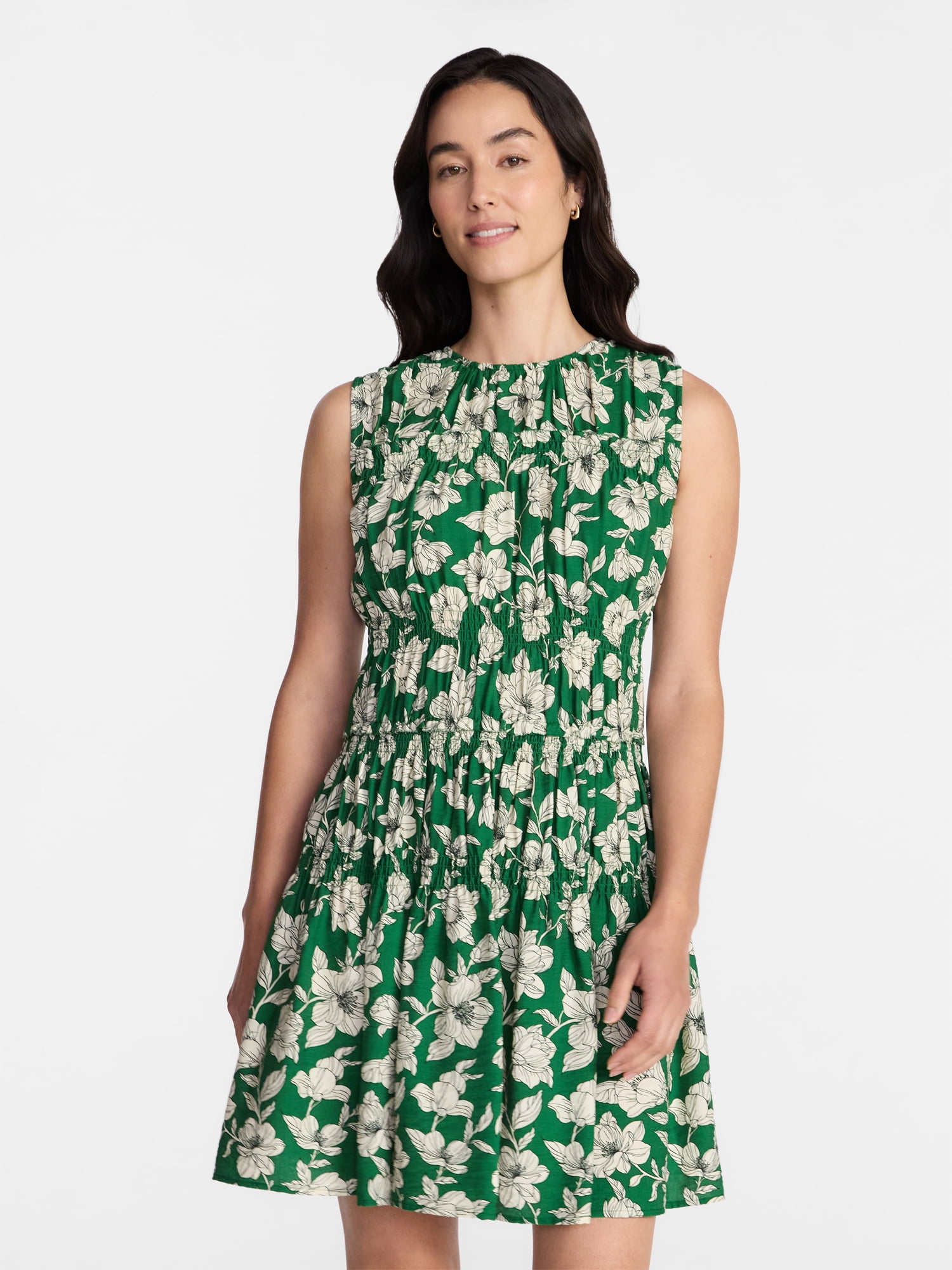 Time and Tru Women's Smocked Sleeveless Mini Dress, Sizes XS-XXXL
