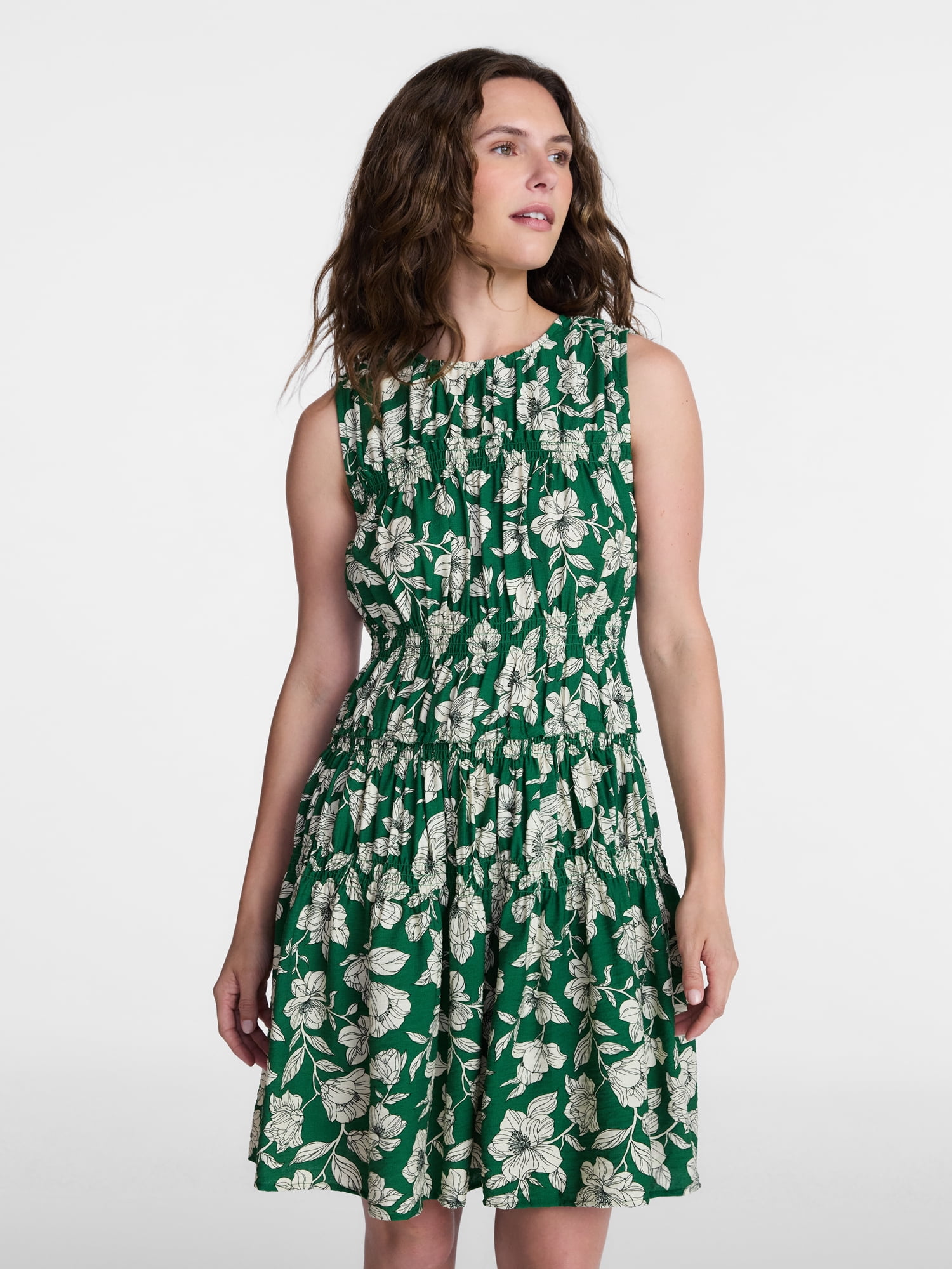 Time and Tru Women's Plus Size Smocked Sleeveless Mini Dress, Sizes 1X-4X