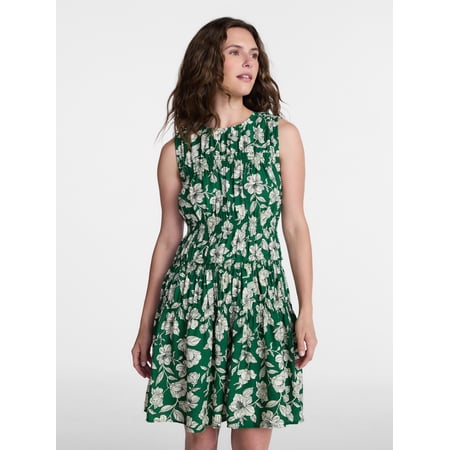 Time and Tru Women's Plus Size Smocked Sleeveless Mini Dress, Sizes 1X-4X