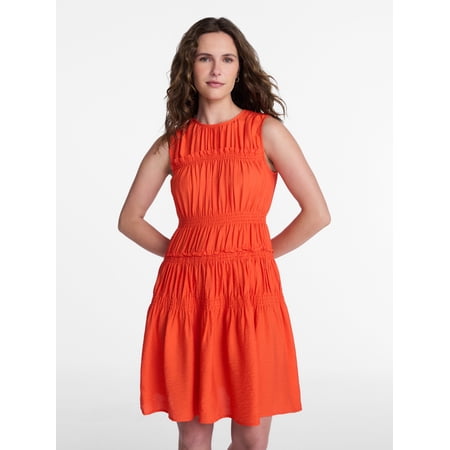 Time and Tru Women's Plus Size Smocked Sleeveless Mini Dress, Sizes 1X-4X