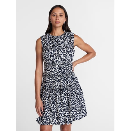 Time and Tru Women's Plus Size Smocked Sleeveless Mini Dress, Sizes 1X-4X