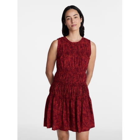 Time and Tru Women's Plus Size Smocked Sleeveless Mini Dress, Sizes 1X-4X