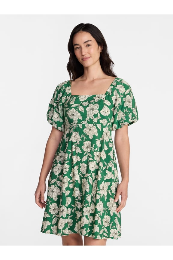 Women's Airflow Mini Dress with Puff Sleeves, Sizes XS-XXXL