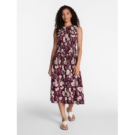 Time and Tru Women's Sleeveless Smocked Midi Dress, Sizes XS-XXXL