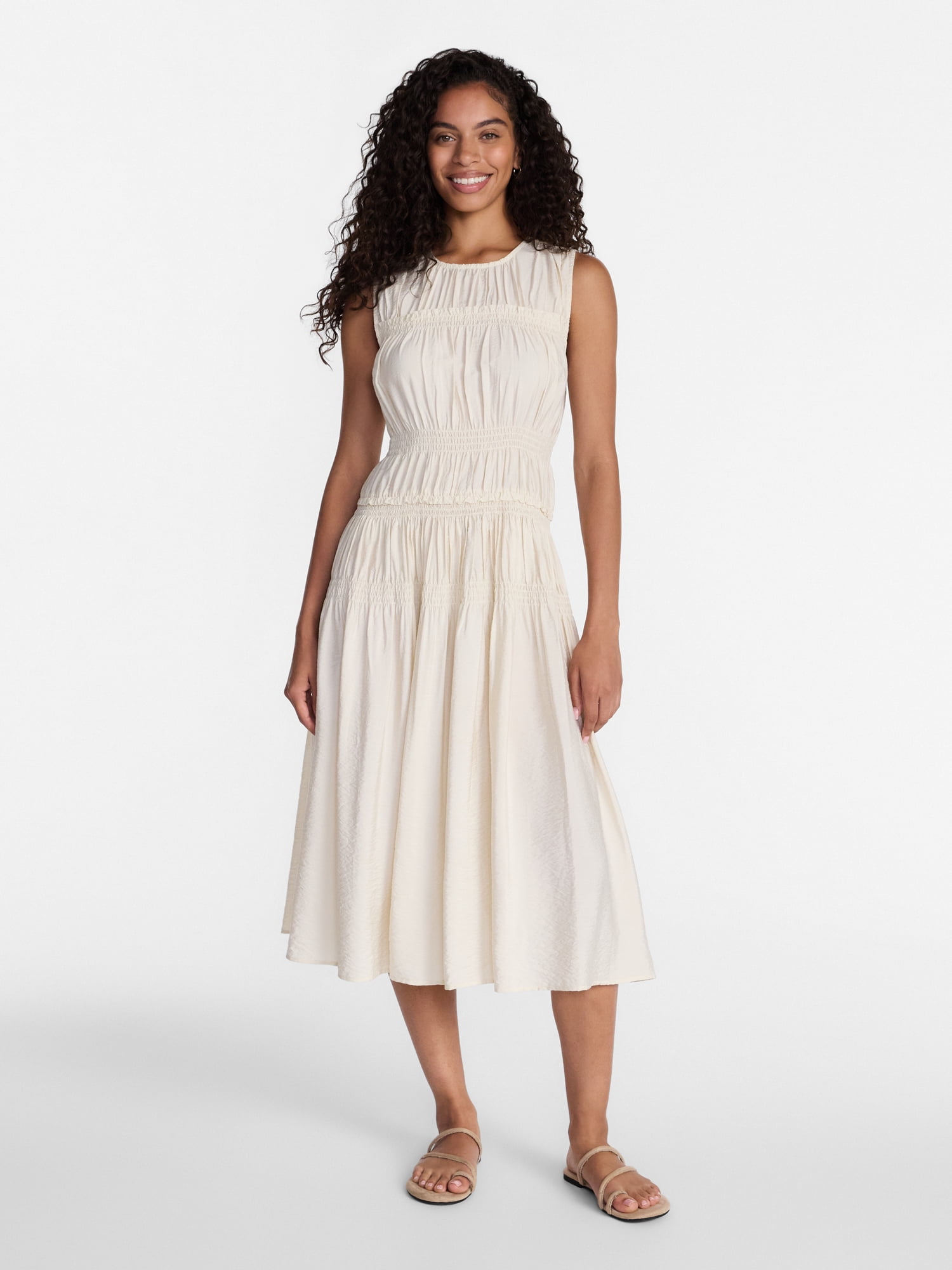 time and tru smocked midi dress Time and Tru Women's Smocked Bodice Midi Dress with Side Slits, Sizes Xs-xxxl, Size: Small, Blue