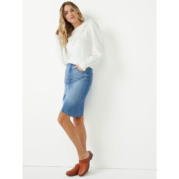 Time and Tru Women’s 100% Cotton Patchwork Denim Skirt